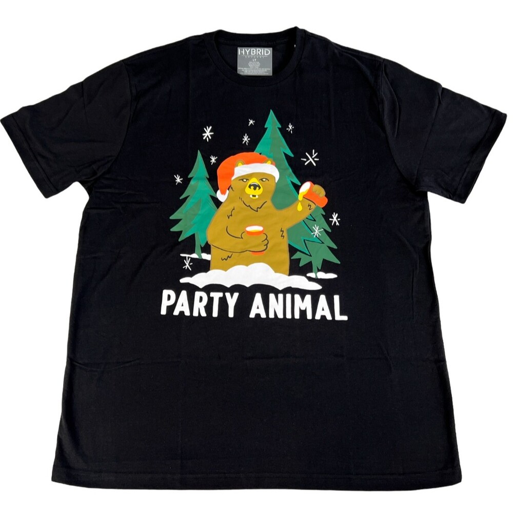 Party Animal Christmas Bear Hybrid Apparel T-Shirt - Mens Size Large Tall